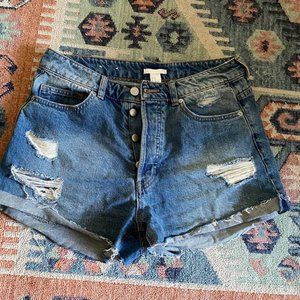 H&M High Waisted Button Denim Shorts